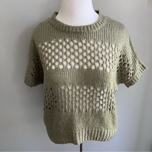 NWOT Pink Rose Open Knit Crochet Sheer Cropped Sage Green Sweater Small Women’s